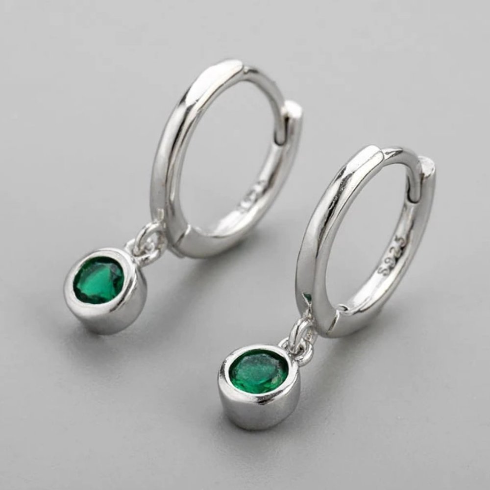 925 Sterling Silver Diamond Drop Huggie Hoops D2 - Picture 1 of 5